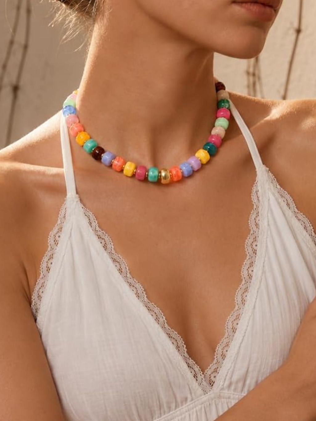Coastal Summer Beaded Choker Necklace - Multicolor